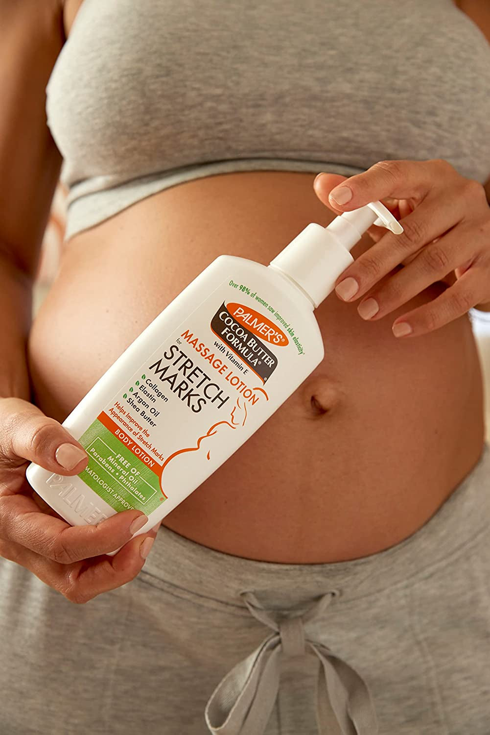 "Ultimate Stretch Mark Solution: Luxurious Cocoa Butter Massage Lotion for Pregnancy Skin Care, Enhanced with Collagen, Elastin, Argan Oil and Shea Butter - 8.5 Ounces"