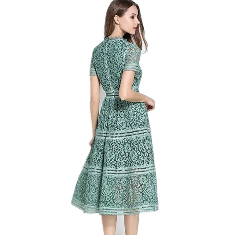 High Quality Woman Dress 2022 Elegant and Slim Dress Short Sleeved round Neckline Long Lace Dress